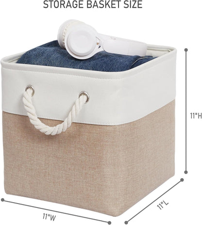 Skiennix Storage Cubes - 6 Pack Large Collapsible Fabric Bins | Foldable Organizer for Home & Office - White & Beige