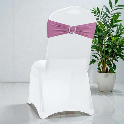 MDS Premium Stretch Chair Sashes - Pack of 25 Elastic Covers with Buckle Slider | Dusty Pink for Weddings & Events
