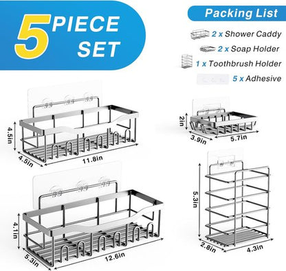EUDELE Stainless Steel Shower Caddy - Rustproof No Drill Adhesive Organizer | XL Capacity for Bathroom & Kitchen