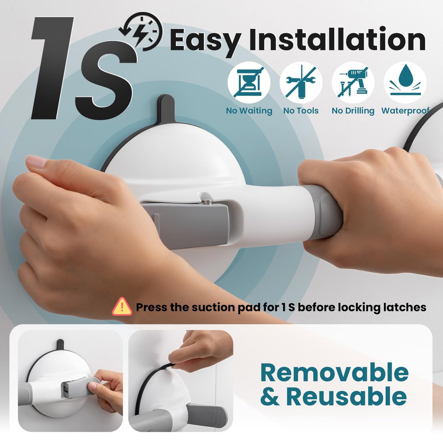 TAILI Grab Bars for Bathtubs and Showers,2 Pack Shower Handles for Elderly Suction,Maximum 330lbs,Shower Grab Bar with Upgraded Rubber Suction Cups,Safety Grip for Senior, No Drilling Removable,Grey