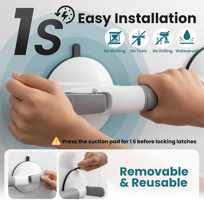 TAILI Grab Bars for Bathtubs and Showers,2 Pack Shower Handles for Elderly Suction,Maximum 330lbs,Shower Grab Bar with Upgraded Rubber Suction Cups,Safety Grip for Senior, No Drilling Removable,Grey