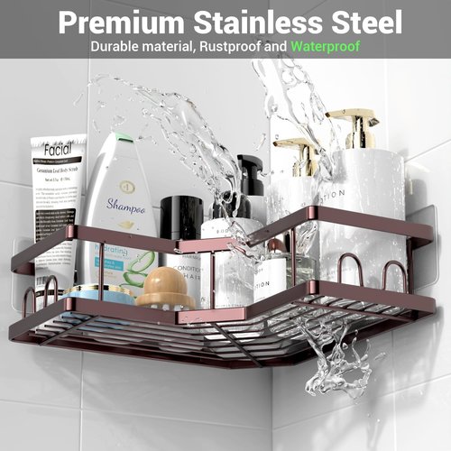 **AKTECKE Corner Shower Caddy Organizer - Adhesive No-Drill Rack for Bathtub - 3-Pack Rustproof Shelves**