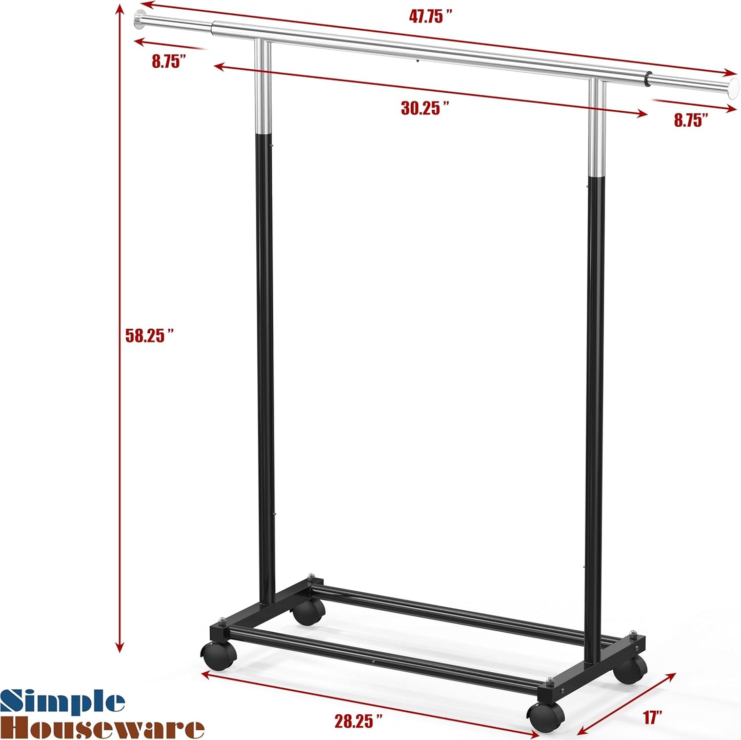 Simple Houseware Garment Rack - Standard Rod Design in Sleek Black Finish
