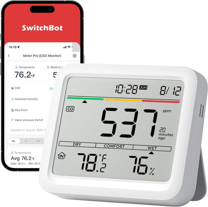 SwitchBot CO2 Detector - Portable Indoor Air Quality Monitor for CO2, Temperature & Humidity