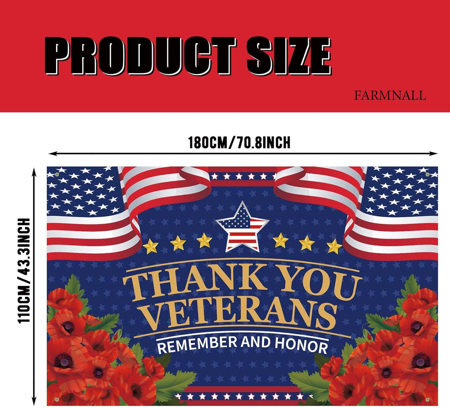 Veterans Day Decorations - Red Poppies Thank You Banner | Patriotic Fourth of July Backdrop