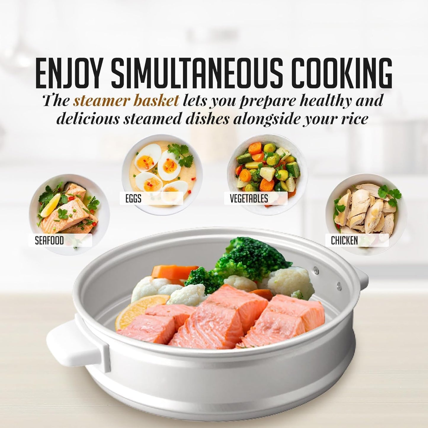 OVENTE Electric Rice Cooker - 10-Cup Capacity, Nonstick Pot & Steaming Basket Included | White RCS01W
