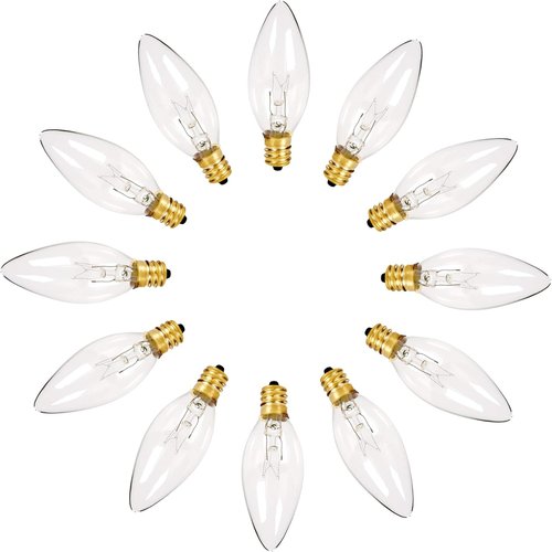 Holiday Joy C26 Christmas Candelabra Replacement Night Light Bulbs - 7W E12 - Crystal Clear - 12 Pack