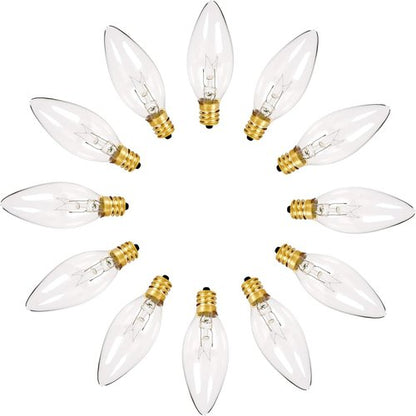 Holiday Joy C26 Christmas Candelabra Replacement Night Light Bulbs - 7W E12 - Crystal Clear - 12 Pack