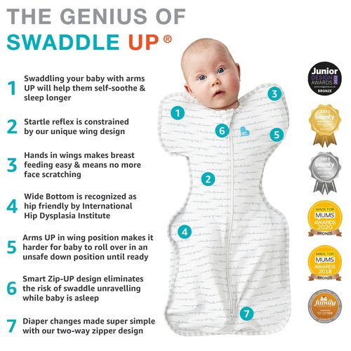 Love to Dream Swaddle UP, Baby Sleep Sack, Self-Soothing Swaddles for Newborns, Improves Sleep, Snug Fit Helps Calm Startle Reflex, New Born Essentials for Baby, 1.0 TOG, 13-19 lbs, Gray