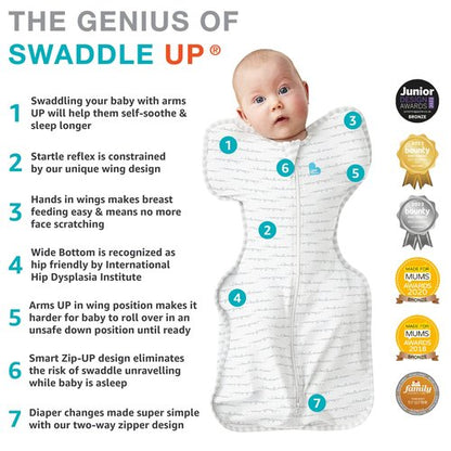 Love to Dream Swaddle UP, Baby Sleep Sack, Self-Soothing Swaddles for Newborns, Improves Sleep, Snug Fit Helps Calm Startle Reflex, New Born Essentials for Baby, 1.0 TOG, 13-19 lbs, Gray