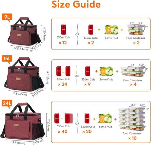 Lifewit Insulated Lunch Bag - Large Soft Cooler Tote for Adults | Burgundy 40-Can (24L)