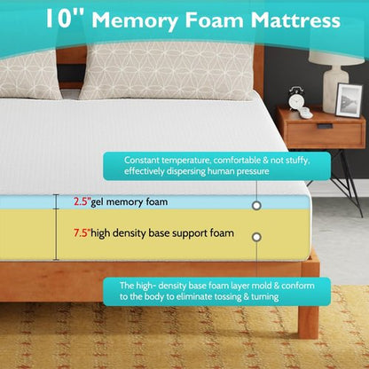 FDW 10-Inch California King Mattress - Medium Firm Gel Memory Foam | CertiPUR-US Certified | Pressure Relief & Cooling Comfort
