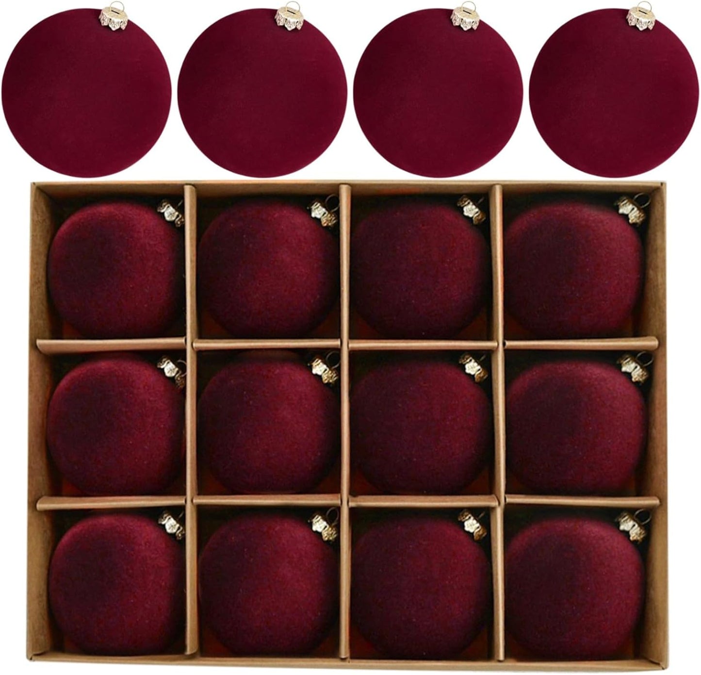 Skiennix 12PCS Velvet Christmas Tree Ornaments - Shatterproof 2.4-Inch Burgundy Balls for Holiday Decor