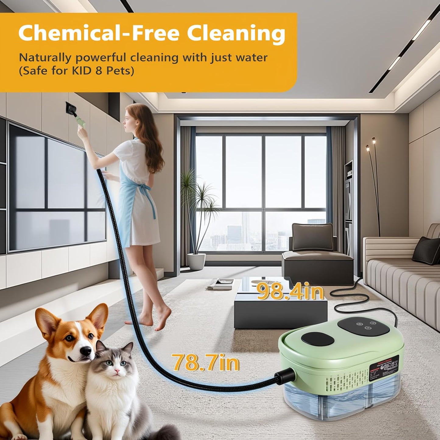 Skiennix Steam Cleaner - High Pressure Handheld Steamer with 11 Accessories | 15s Heat-Up, Adjustable Handle