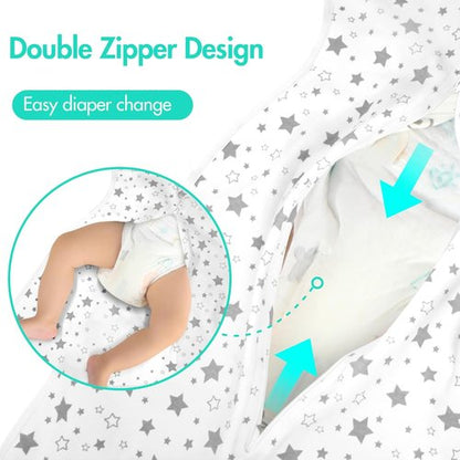 ANYEDDE Baby Swaddle 2-Pack - Arms Up Design with Removable Cuffs & 2-Way Zipper, Gray Stars, Breathable Cotton for 3-6 Months