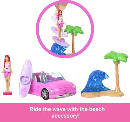 Barbie Mini Doll & Beach Convertible Vehicle Set - 1.5-Inch Color-Change Doll with Accessories