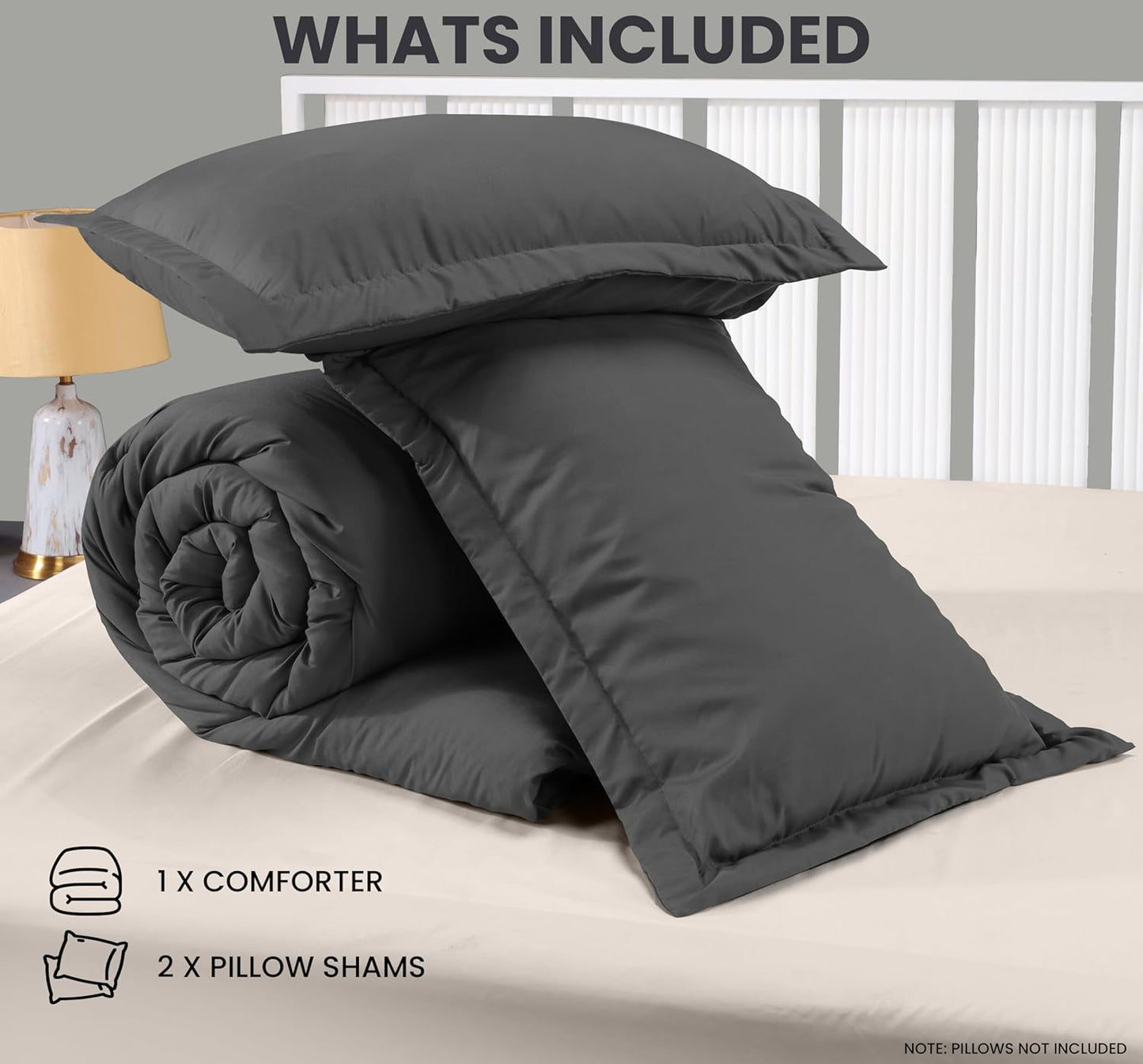 Utopia Bedding Queen Comforter Set - 3 Piece Soft Down Alternative in Grey | 88 x 88 Inches Comforter & 2 Pillow Shams
