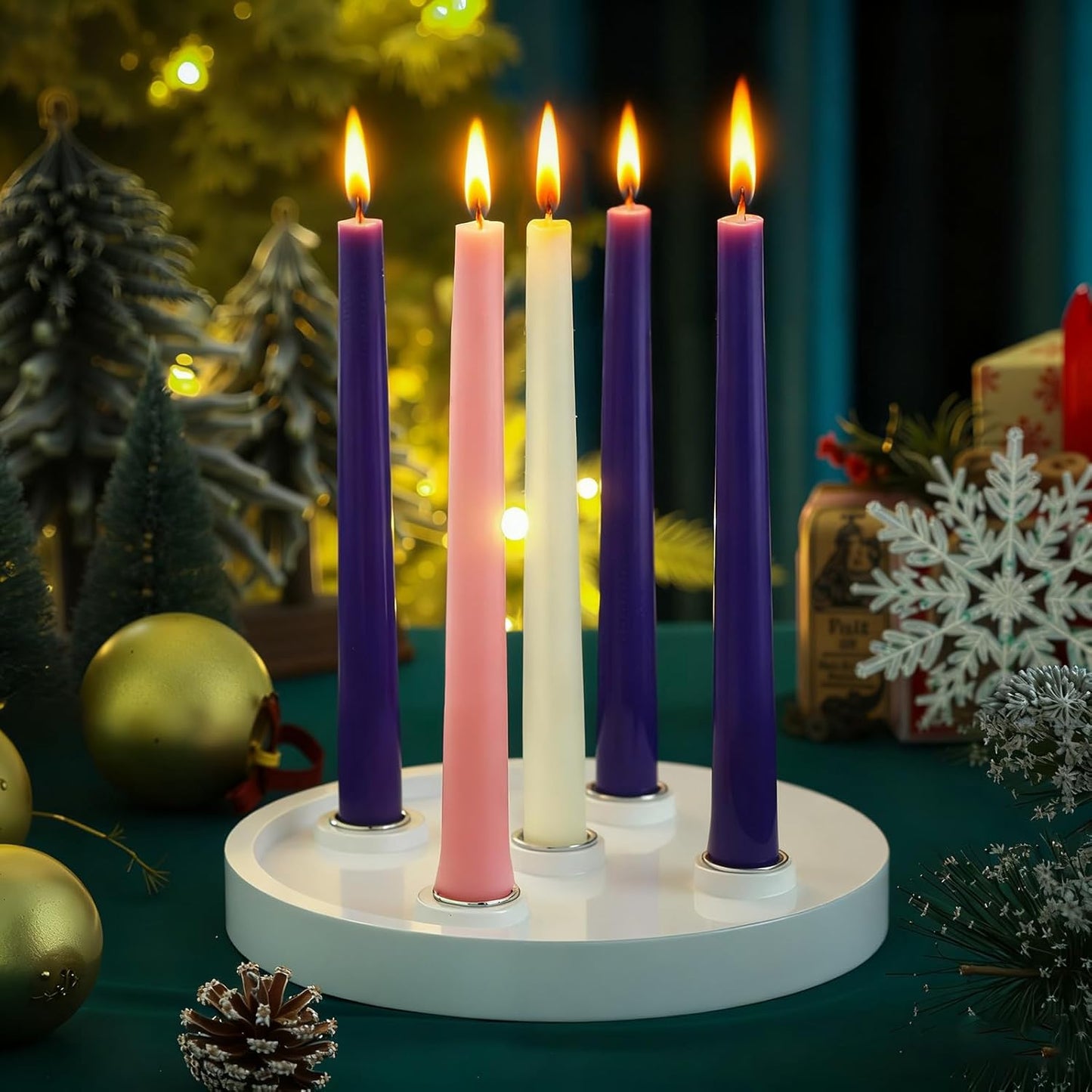 Roshtia Advent Candle Holder - 5 Candlestick Holders | 8.3 Inch White Rustic Farmhouse Decor