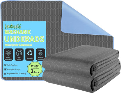 Skiennix Washable Waterproof Bed Pads - Reusable Incontinence Underpads for Kids & Adults | 24" x 36", 2 Pack, Dark Gray