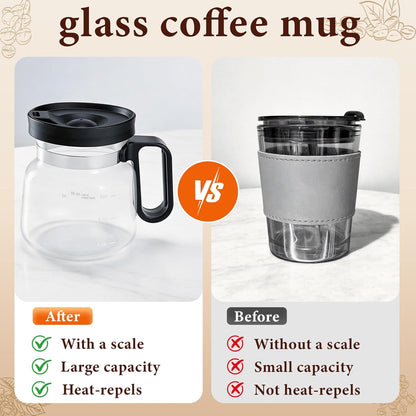 Skiennix Coffee Pot Mug - 16-Ounce Glass Mini Cup with Spill-Proof Lid & Stainless Steel Chilling Ball | Perfect Gift for Coffee Lovers