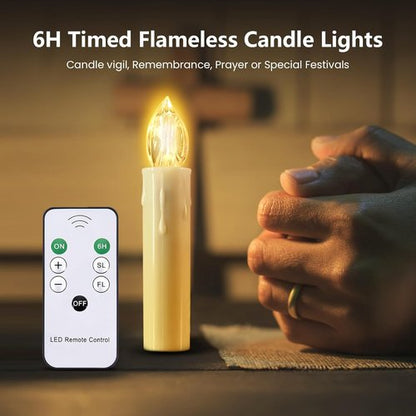 JOSU Flameless Candles - 12Pcs LED Flickering Taper Candles with Remote Timer | Warm White for Home Decor