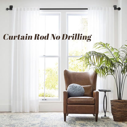 Skiennix Adjustable Curtain Rod - No Drilling, 36-48 Inch, Black Telescoping Design for Easy Installation