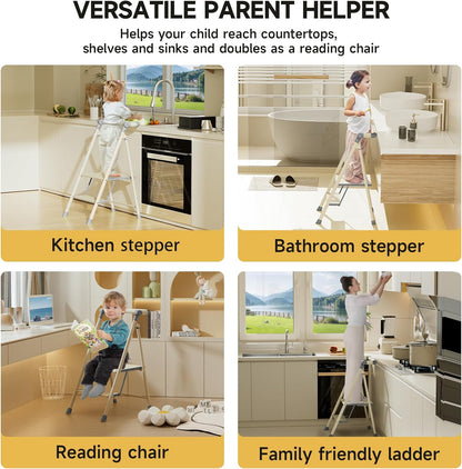UNICOO Foldable Toddler Tower - 2-Step Kids Step Stool with Safety Rail | Compact Design for Home Use