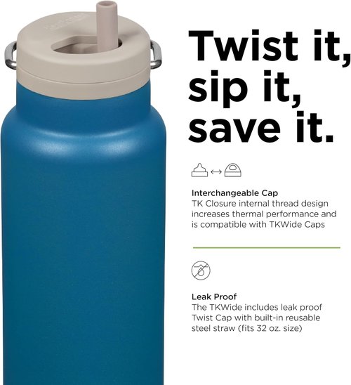 Klean Kanteen 32oz TKWide Insulated Water Bottle - Durable Twist Cap in Corsair Color