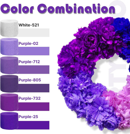 PartyWoo Purple Crepe Paper Streamers - 8pcs 656ft Light & Dark Purple, Lavender, White & Silver for Birthday & Graduation Decor