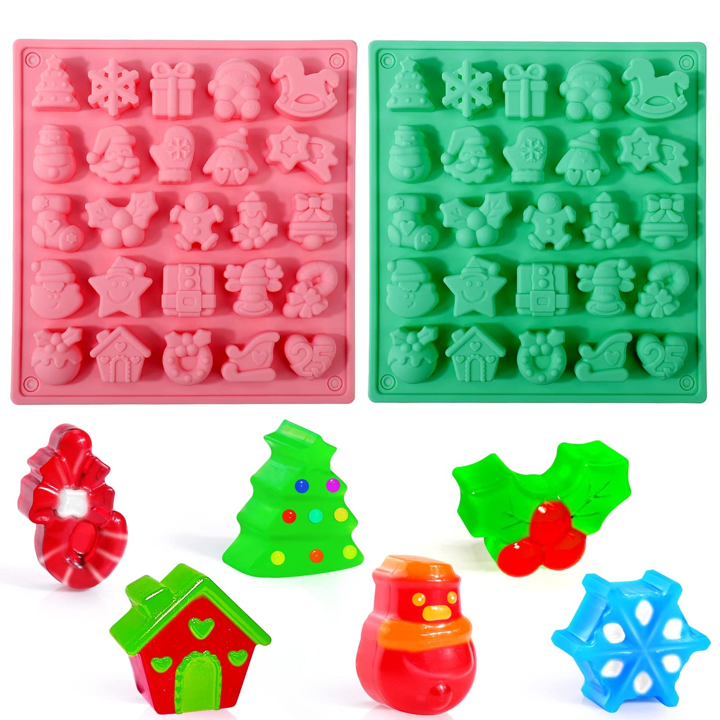 Christmas Gummy Candy Molds Silicone, 2 Pack 25 Cavity Non-Stick Christmas Elements Silicone Molds for Chocolate, Gummies, Candy, Jelly