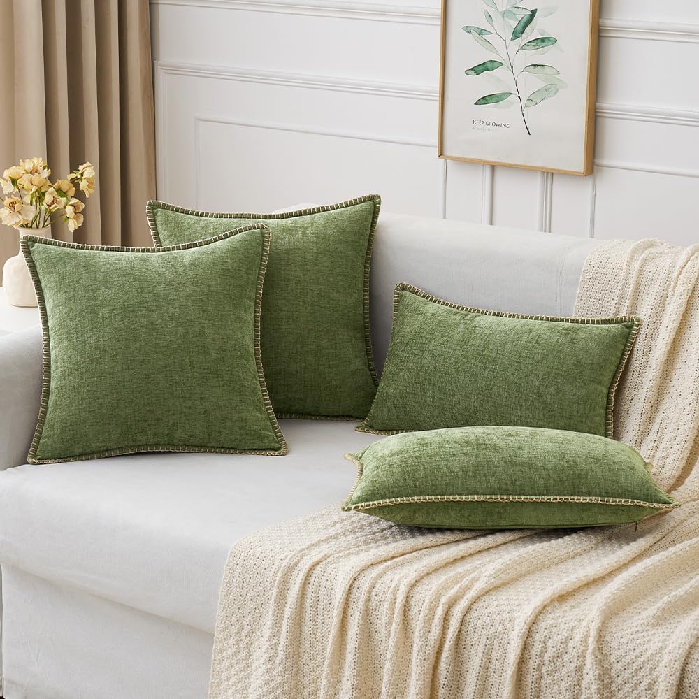 MIULEE Couch Throw Pillow Covers - 18x18 Inch Sage Green Chenille Decorative Covers for Living Room | Set of 2