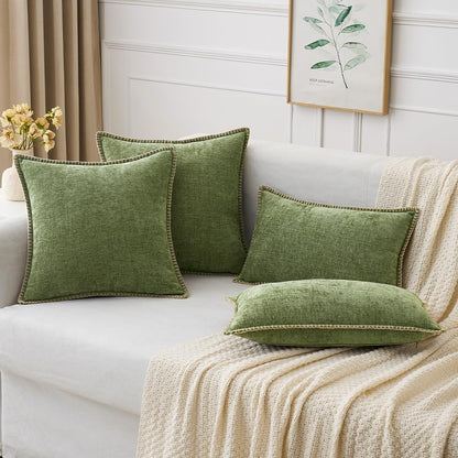 MIULEE Couch Throw Pillow Covers - 18x18 Inch Sage Green Chenille Decorative Covers for Living Room | Set of 2