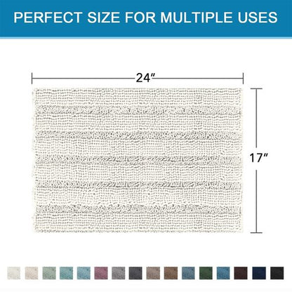 H.VERSAILTEX Bath Mats for Bathroom Non Slip Thick Chenille Striped Bath Rug Absorbent Fluffy Soft Shaggy Rugs Washable Dry Fast Plush Mats for Indoor, Bath Room, Tub - 17" x 24", Cream