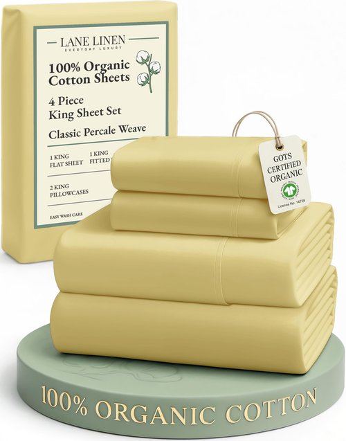 LANE LINEN 100% Organic Cotton King Bed Set, Soft & Comfy Luxury Hotel Feel Crisp Percale Weave, Machine Washable Mercerized Cotton Bedding Sets & Collections King Size- Cocoon