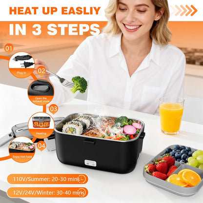 Skiennix Electric Lunch Box - 2.8L Double Layer Food Heater for Home, Office & Travel - Black