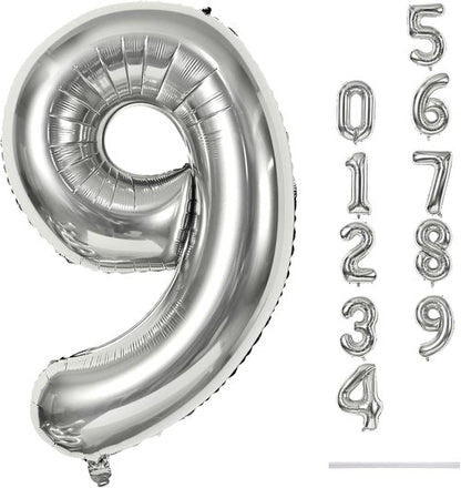 40'' Silver Number 9 Balloon - Giant Self-Inflating Foil Balloon for 9th Birthday & Anniversary Celebrations