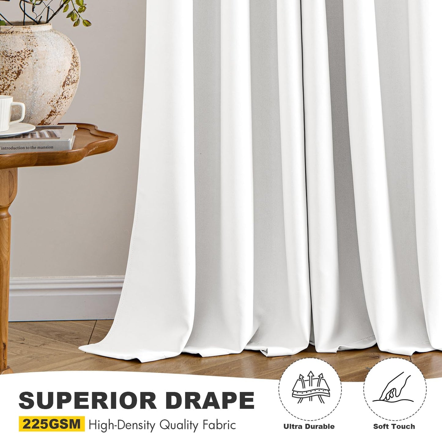 MIULEE Pure White Curtains - Thermal Insulated Room Darkening Drapes | 72-Inch Grommet Top Panels