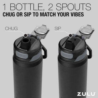 ZULU Powerfill Pro 32oz Stainless Steel Water Bottle - Quick Fill Lid, Triple Walled Insulation, Leak Proof, Black
