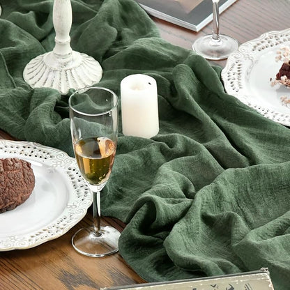 Forest Green 160 Inch Cheesecloth Table Runner - Boho Kitchen Dining Decor