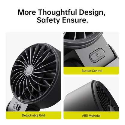 JISULIFE Handheld Fan Life7 – Ultimate Flexibility: High-Power Motor, LED Display, 19.5 Hrs Cooling, 5000mAh Rechargeable, 5-Speed, Foldable Design, 3-IN-1 Portable Fan for Travel Cruise Beach(Black)