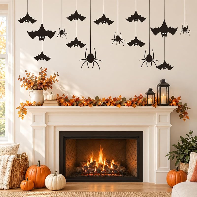 Halloween Wall Decals - Hanging Bat and Spider Silhouette Kit (Variation: Spider)