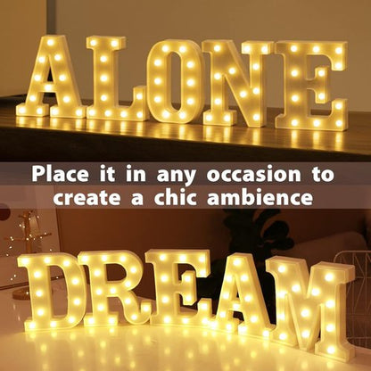 HXWEIYE LED Marquee Light Up Letters - 26 Alphabet & 10 Number Sign for Parties | Warm White Decor