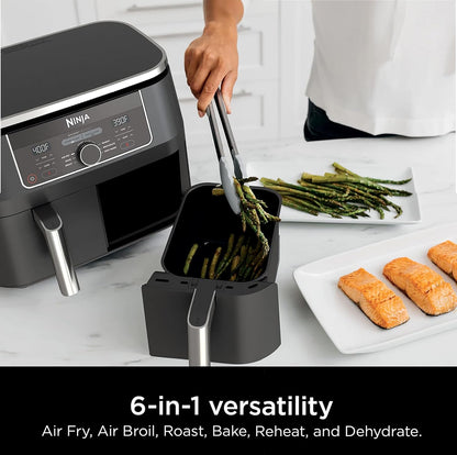 Ninja AD150 Foodi 8 Quart DualZone Air Fryer - 6-in-1 with 2 Baskets for Quick, Easy Meals - Black (Renewed)