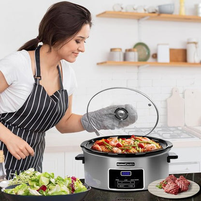 8-Quart Digital Programmable Slow Cooker - Perfect for Family Dinners | Serves 10+ People with Timer