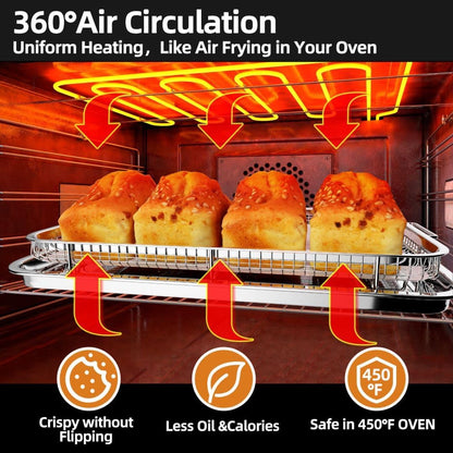 Air Fryer Basket - Extra Large 18.8" x 12.8" Stainless Steel Oven Tray Set with 30 Parchment Papers | Silver