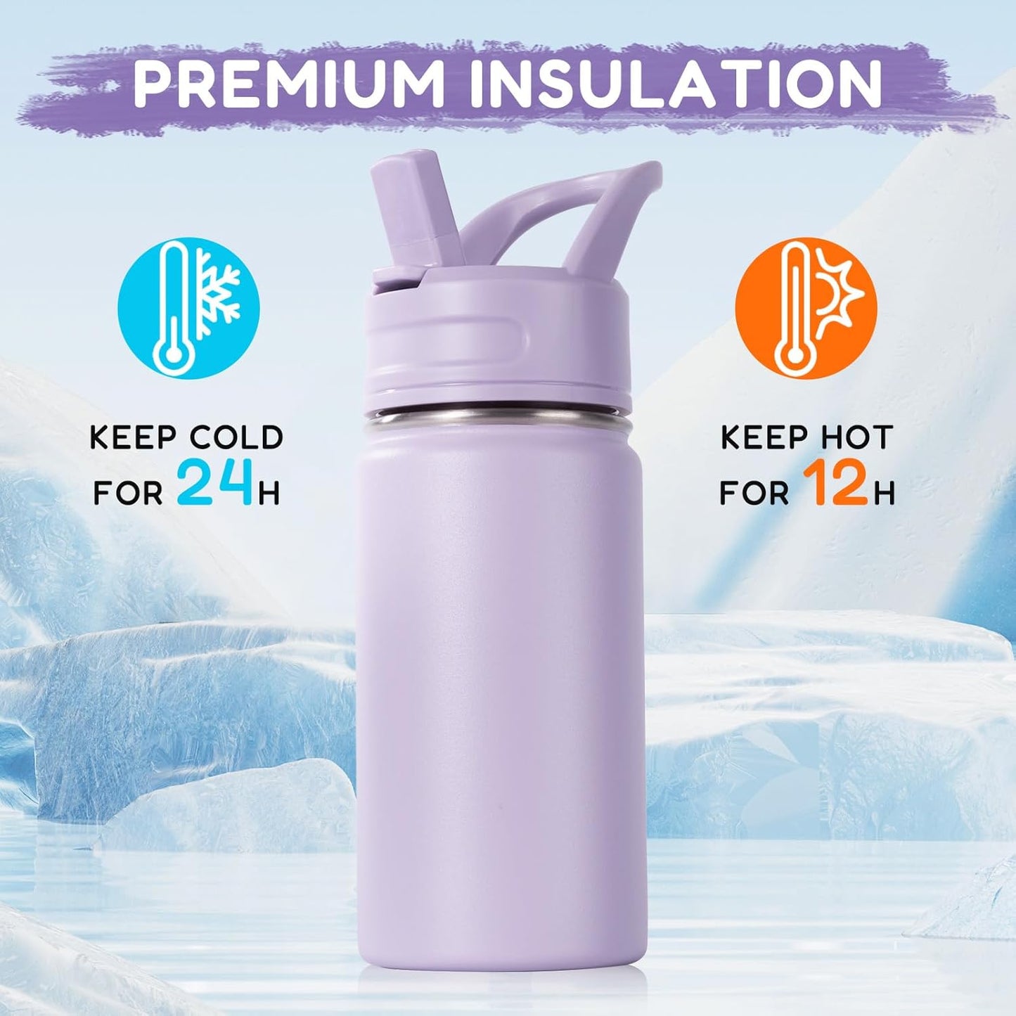 Skiennix 12oz Kids Water Bottle - Stainless Steel, Leak-Proof, BPA-Free | Purple, Insulated Design for School