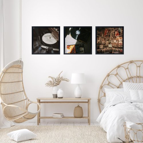 JCJMY Wood Vinyl Record Frame for the Wall, Display 12.5x12.5 Album Cover and 12x12 LP Vinyl Record with Cover, Album Frames, Sturdy 12.5x12.5 Frame Black, 2 Packs