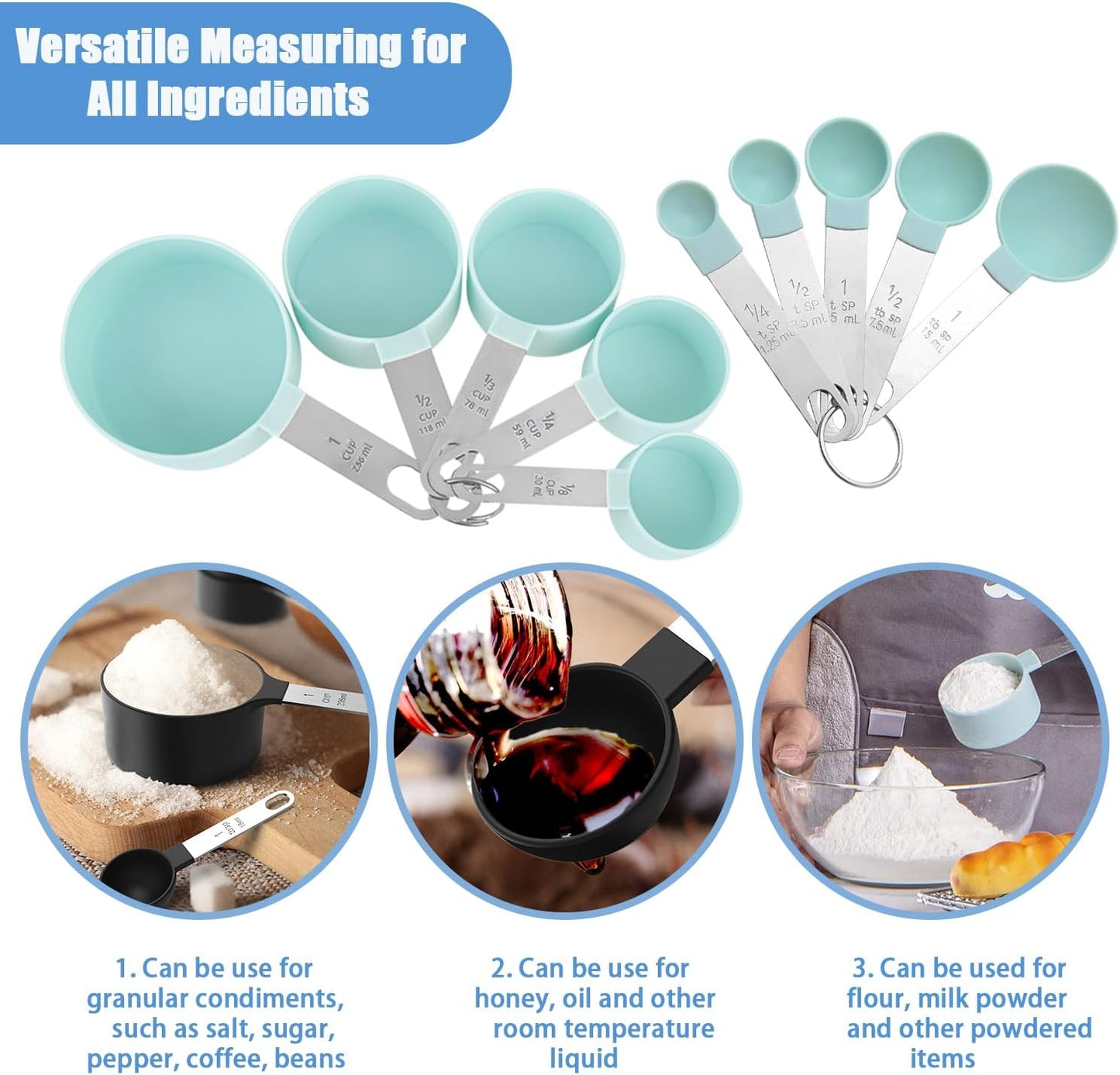 Skiennix 10-Piece Measuring Cups and Spoons Set - Stackable Kitchen Tools with Stainless Steel Handles | Mint Green