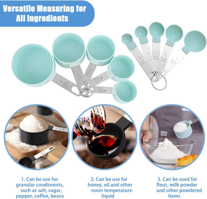 Skiennix 10-Piece Measuring Cups and Spoons Set - Stackable Kitchen Tools with Stainless Steel Handles | Mint Green