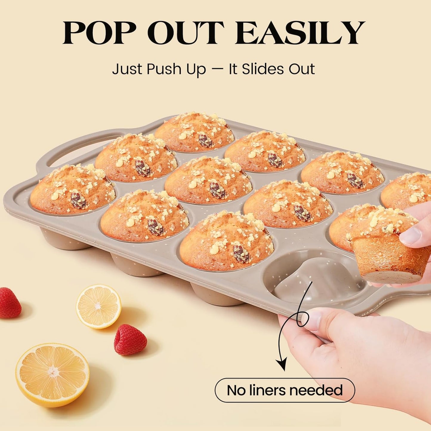 Vinino Silicone Muffin Pans - 2-Pack Nonstick Baking Molds with Metal Reinforced Frame | 12 Cups, BPA-Free